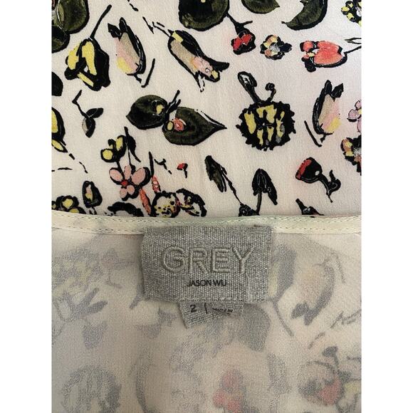 Grey Jason Wu Painterly Top Floral Print Open Sleeve Blouse Silk Lined 2… - Picture 10 of 10